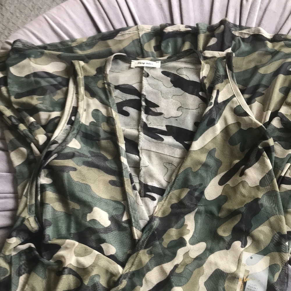 MIDI length mesh camouflage kimono tunic/duster